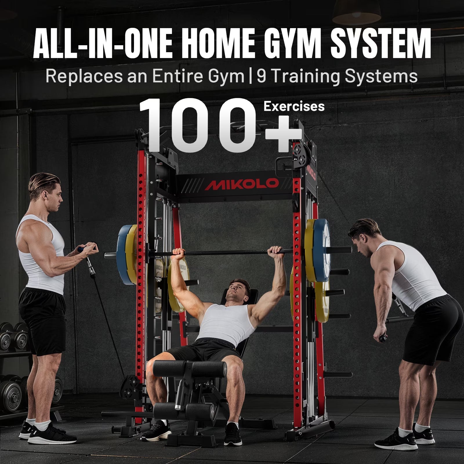 M11 Smith Machine, Complete Starter Home Gym Package, 2200 Lbs Power Rack with 230LBS Plates and Weight Bench, Total Body Strength Training Cage