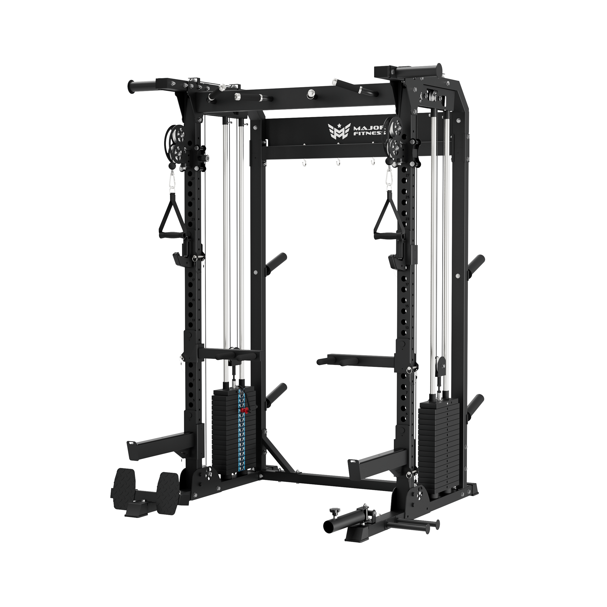 Major Fitness Raptor F22 All-In-One Home Gym Power Rack (Plate-Loaded Half-Rack Multi-Trainer, Dual Cable Pulley Crossover & Squat Cage)
