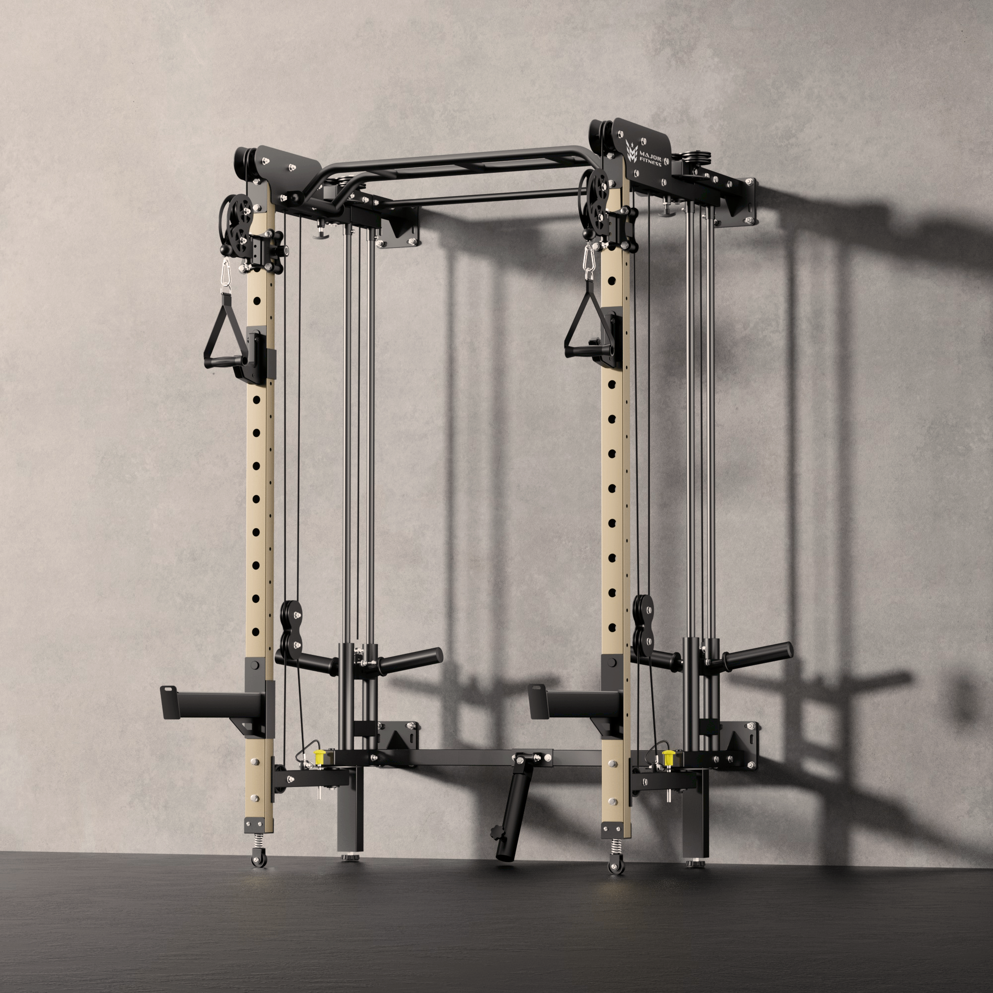 Major Fitness F35 All-In-One Wall-Mount Folding Power Rack (Space-Saving 4-in-1 Strength System, Independent Dual Cable Pulley, Squat Cage & Landmine)