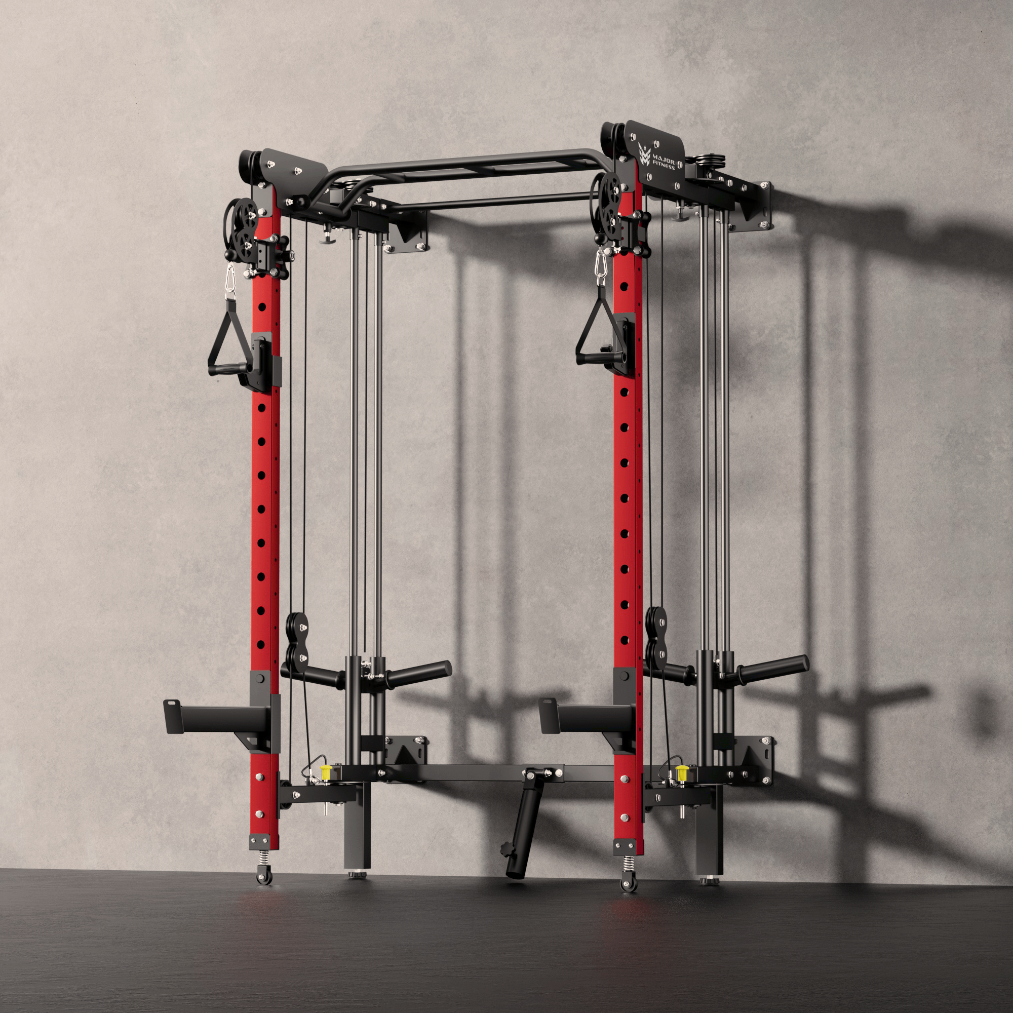 Major Fitness F35 All-In-One Wall-Mount Folding Power Rack (Space-Saving 4-in-1 Strength System, Independent Dual Cable Pulley, Squat Cage & Landmine)