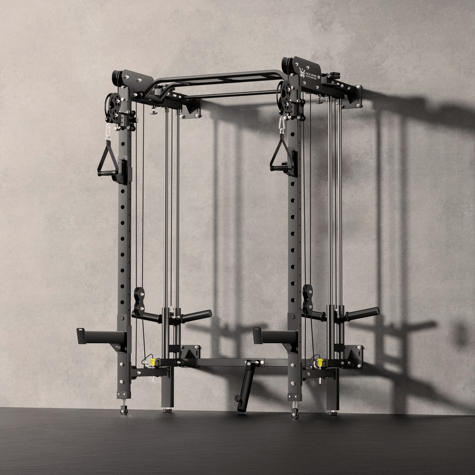 Major Fitness F35 All-In-One Wall-Mount Folding Power Rack (Space-Saving 4-in-1 Strength System, Independent Dual Cable Pulley, Squat Cage & Landmine)