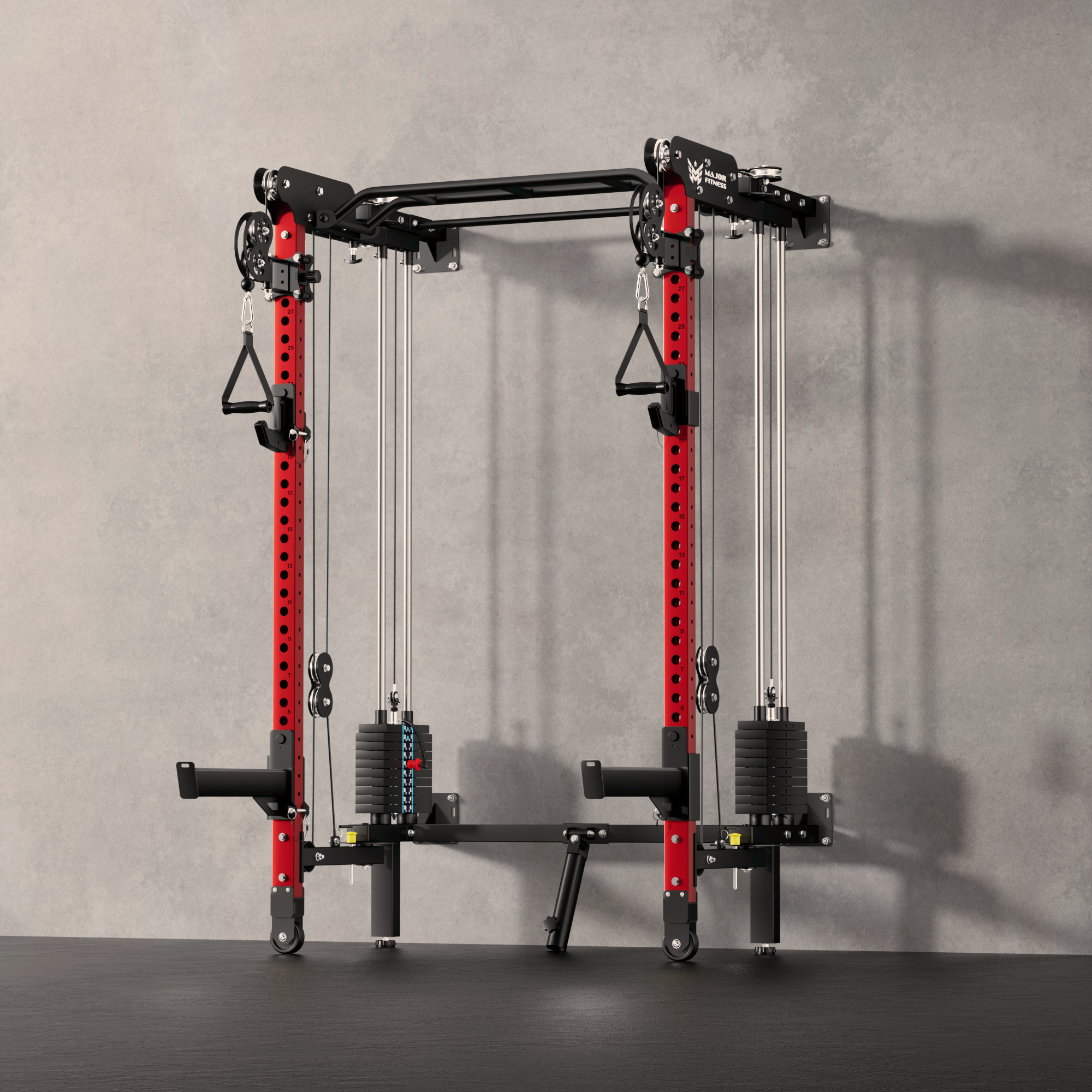 Major Fitness F35 All-In-One Wall-Mount Folding Power Rack (Space-Saving 4-in-1 Strength System, Independent Dual Cable Pulley, Squat Cage & Landmine)