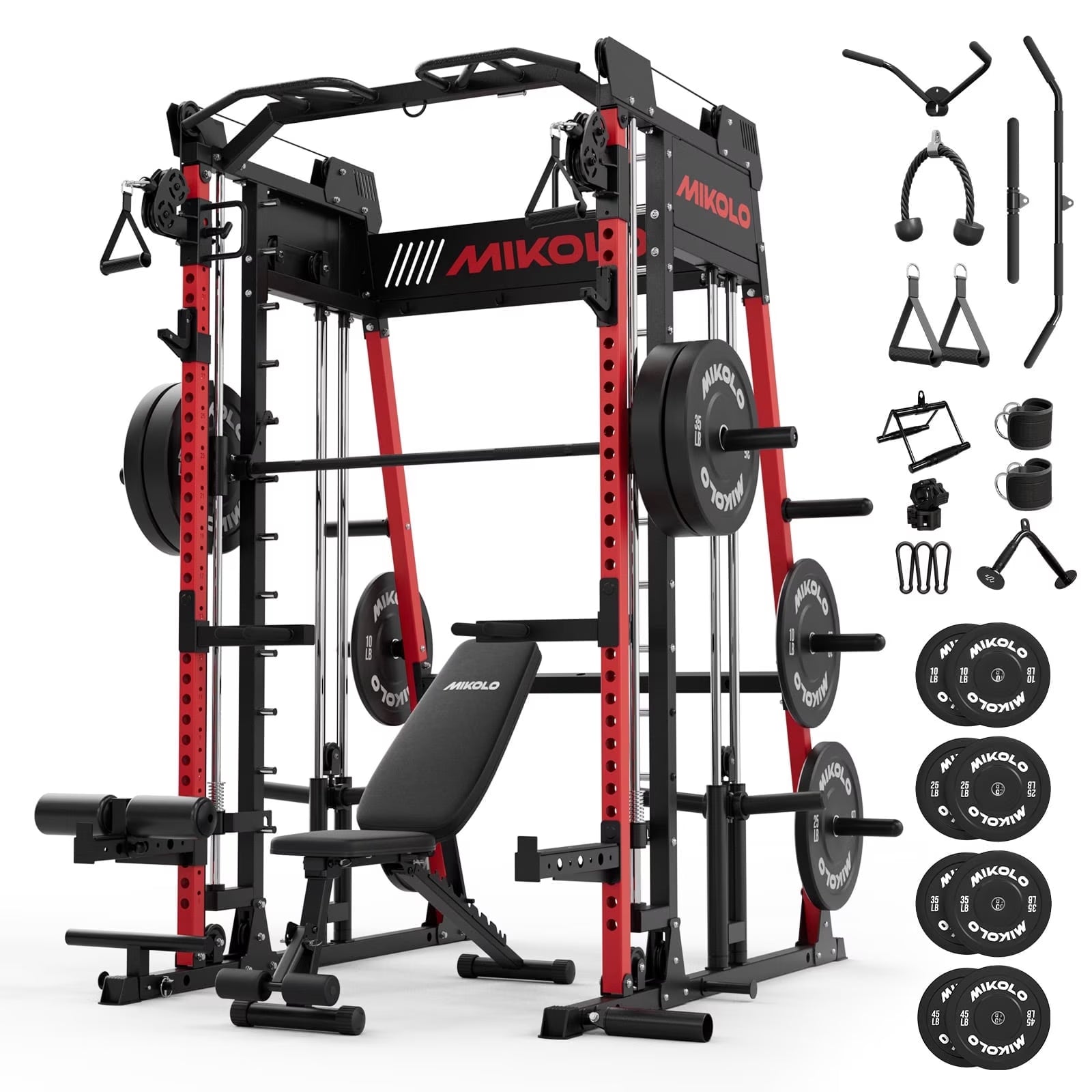M11 Smith Machine, Complete Starter Home Gym Package, 2200 Lbs Power Rack with 230LBS Plates and Weight Bench, Total Body Strength Training Cage