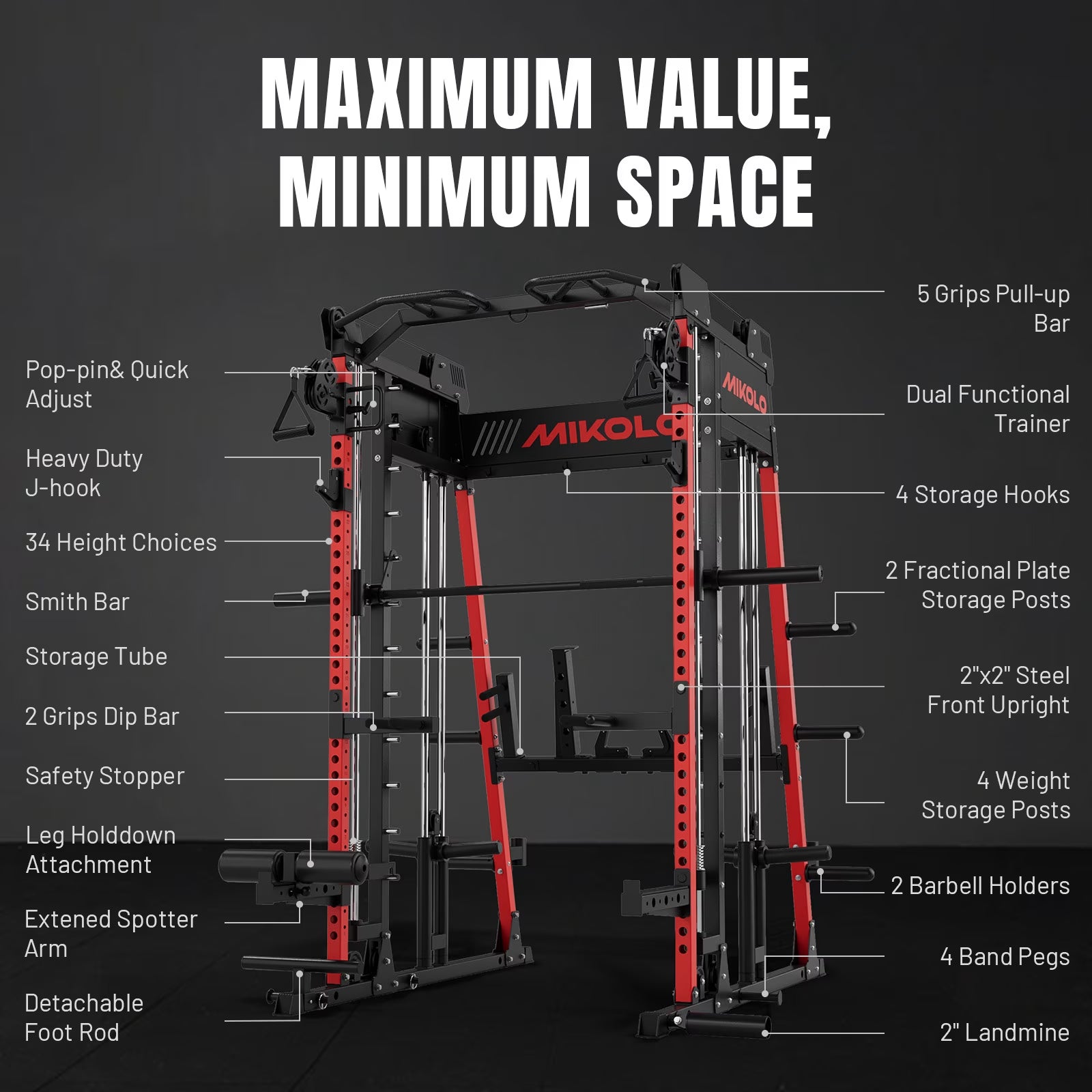 M11 Smith Machine, Complete Starter Home Gym Package, 2200 Lbs Power Rack with 230LBS Plates and Weight Bench, Total Body Strength Training Cage