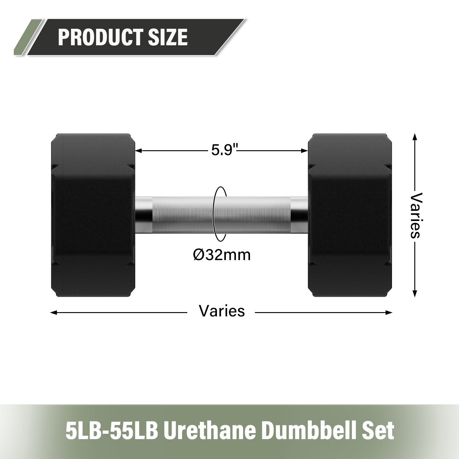 Major Fitness Urethane Octagonal Shield Dumbbells (Commercial-Grade Fixed Polyurethane Free Weights, Anti-Roll Geometry, Medium Volcano Knurled Chrome Handles)