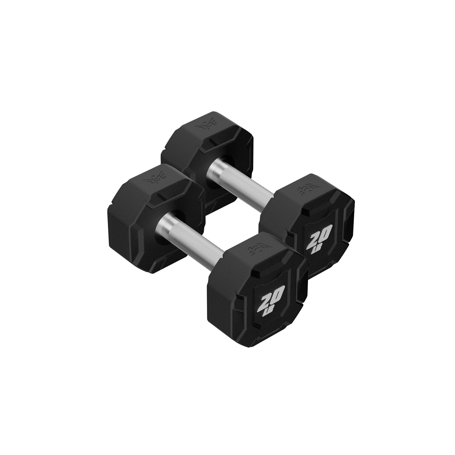 Major Fitness Urethane Octagonal Shield Dumbbells (Commercial-Grade Fixed Polyurethane Free Weights, Anti-Roll Geometry, Medium Volcano Knurled Chrome Handles)