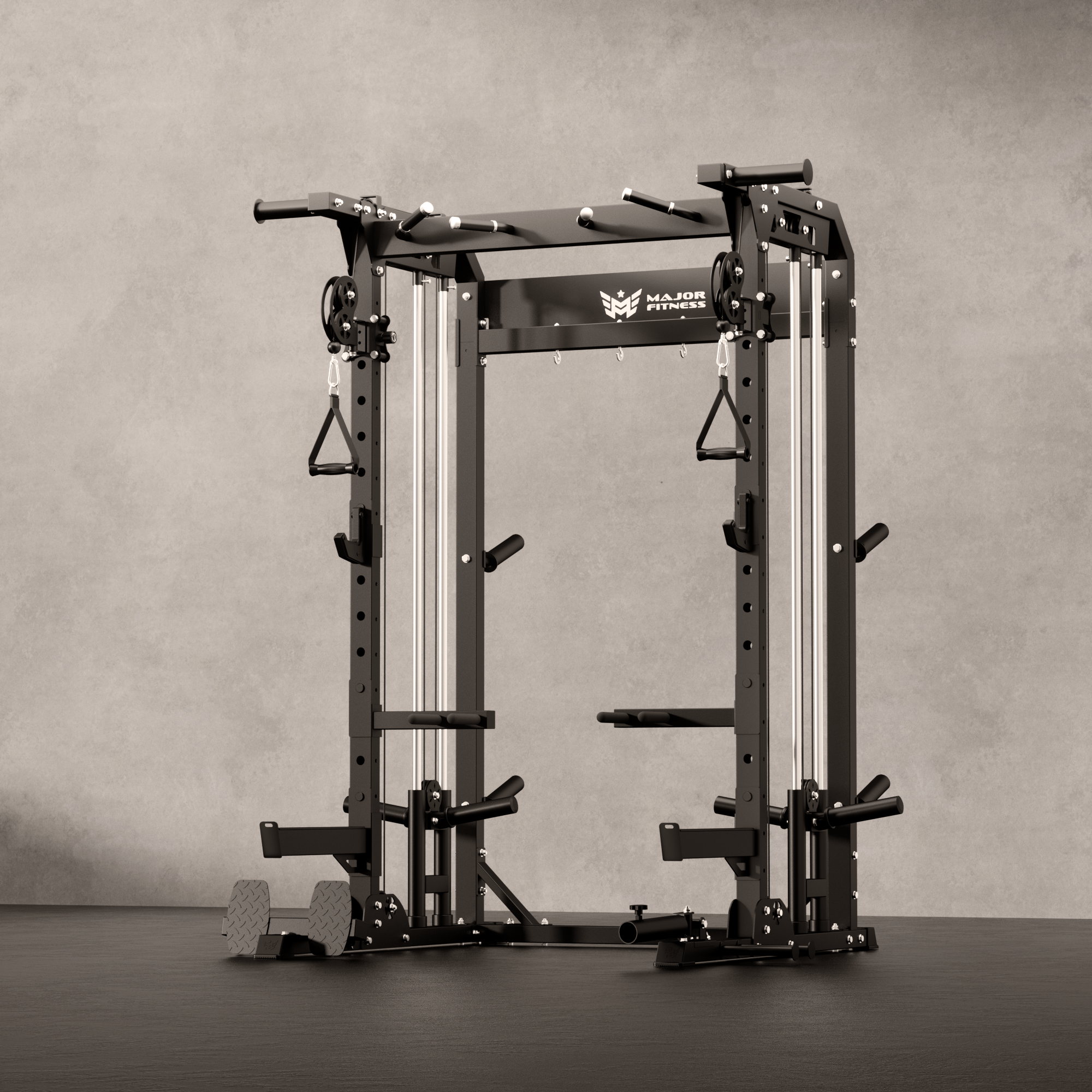 Major Fitness Raptor F22 All-In-One Home Gym Power Rack (Plate-Loaded Half-Rack Multi-Trainer, Dual Cable Pulley Crossover & Squat Cage)