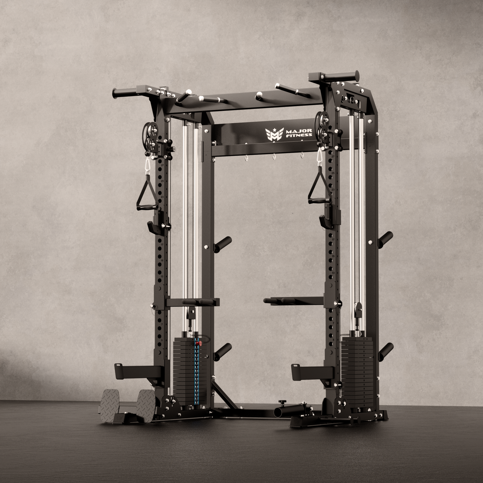 Major Fitness Raptor F22 All-In-One Home Gym Power Rack (Plate-Loaded Half-Rack Multi-Trainer, Dual Cable Pulley Crossover & Squat Cage)