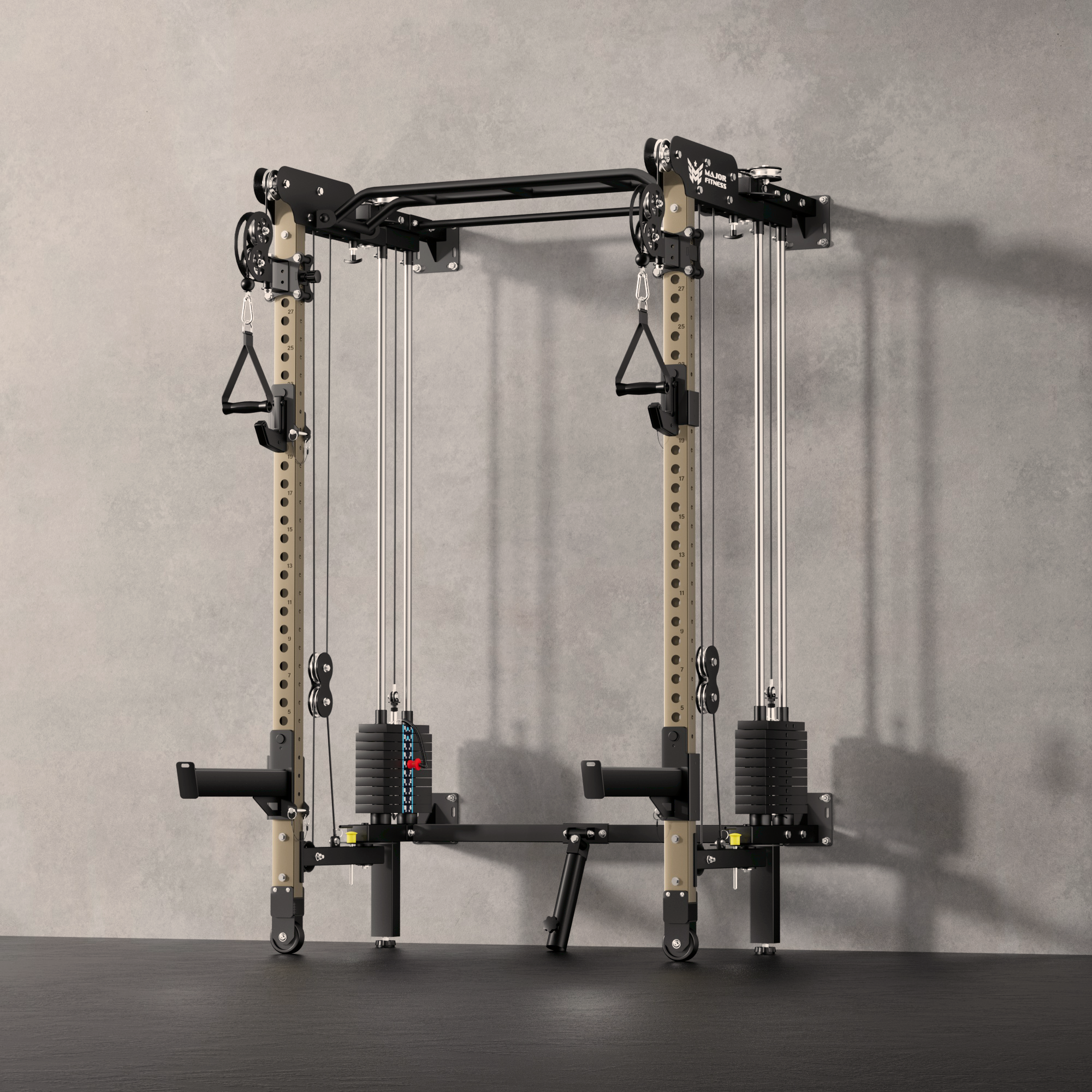 Major Fitness F35 All-In-One Wall-Mount Folding Power Rack (Space-Saving 4-in-1 Strength System, Independent Dual Cable Pulley, Squat Cage & Landmine)