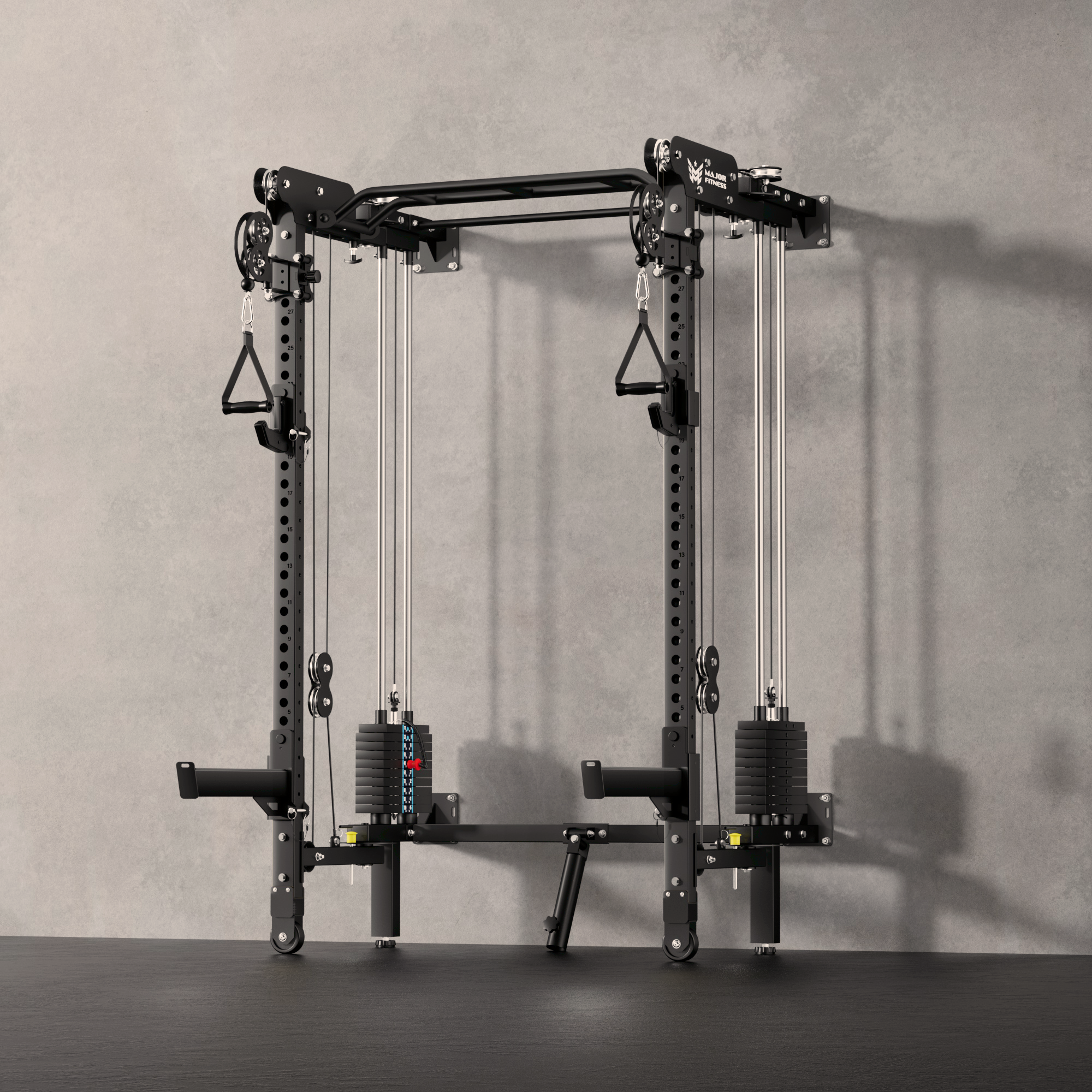 Major Fitness F35 All-In-One Wall-Mount Folding Power Rack (Space-Saving 4-in-1 Strength System, Independent Dual Cable Pulley, Squat Cage & Landmine)
