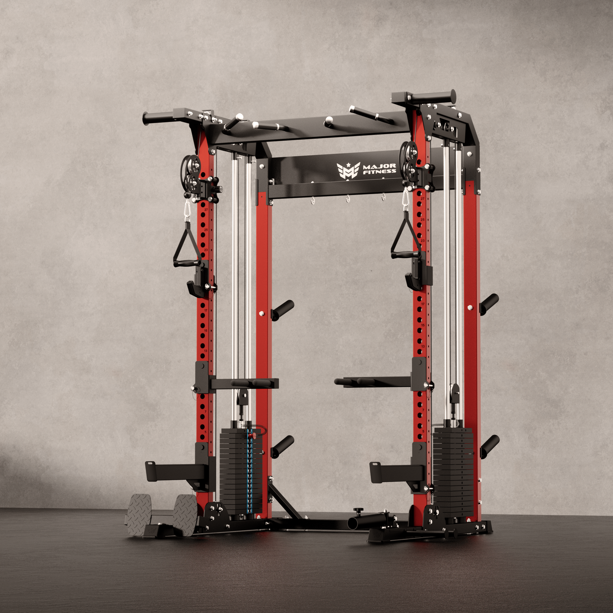Major Fitness Raptor F22 All-In-One Home Gym Power Rack (Plate-Loaded Half-Rack Multi-Trainer, Dual Cable Pulley Crossover & Squat Cage)