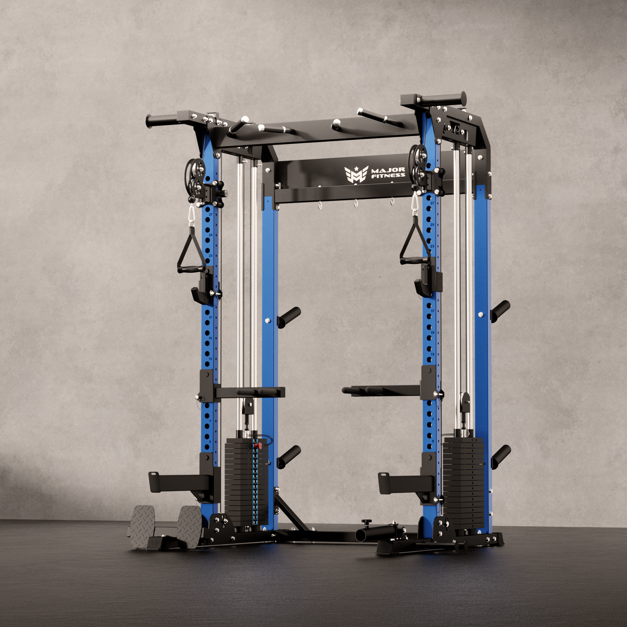 Major Fitness Raptor F22 All-In-One Home Gym Power Rack (Plate-Loaded Half-Rack Multi-Trainer, Dual Cable Pulley Crossover & Squat Cage)