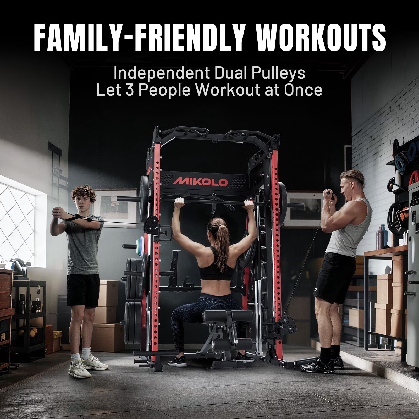 M11 Smith Machine, Complete Starter Home Gym Package, 2200 Lbs Power Rack with 230LBS Plates and Weight Bench, Total Body Strength Training Cage