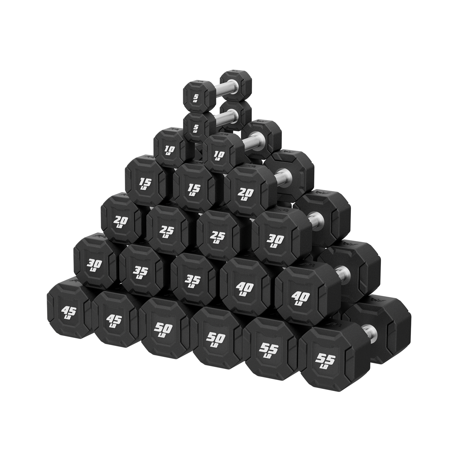 Major Fitness Urethane Octagonal Shield Dumbbells (Commercial-Grade Fixed Polyurethane Free Weights, Anti-Roll Geometry, Medium Volcano Knurled Chrome Handles)