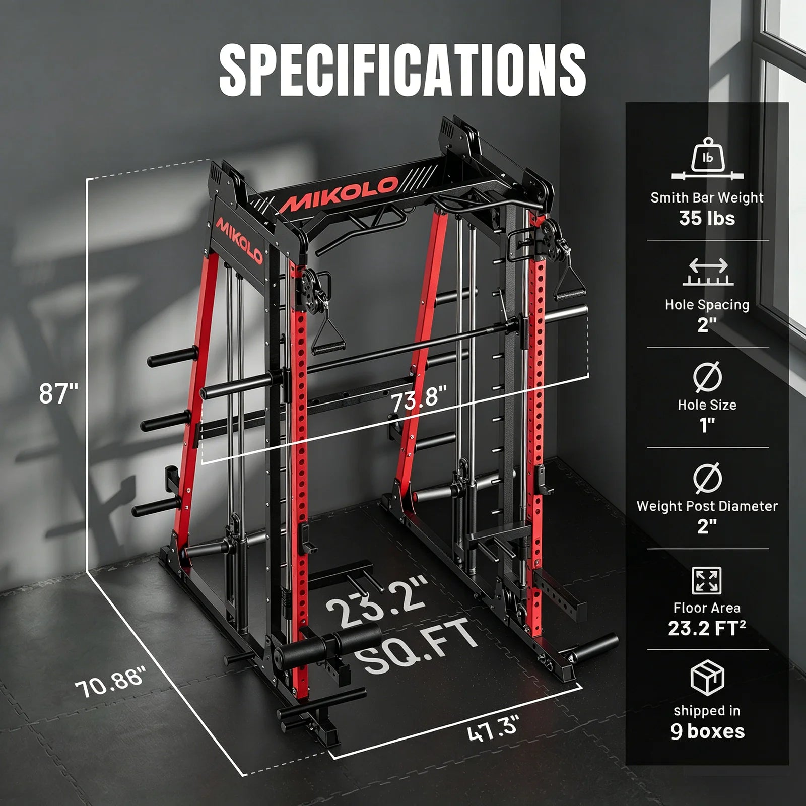 M11 Smith Machine, Complete Starter Home Gym Package, 2200 Lbs Power Rack with 230LBS Plates and Weight Bench, Total Body Strength Training Cage