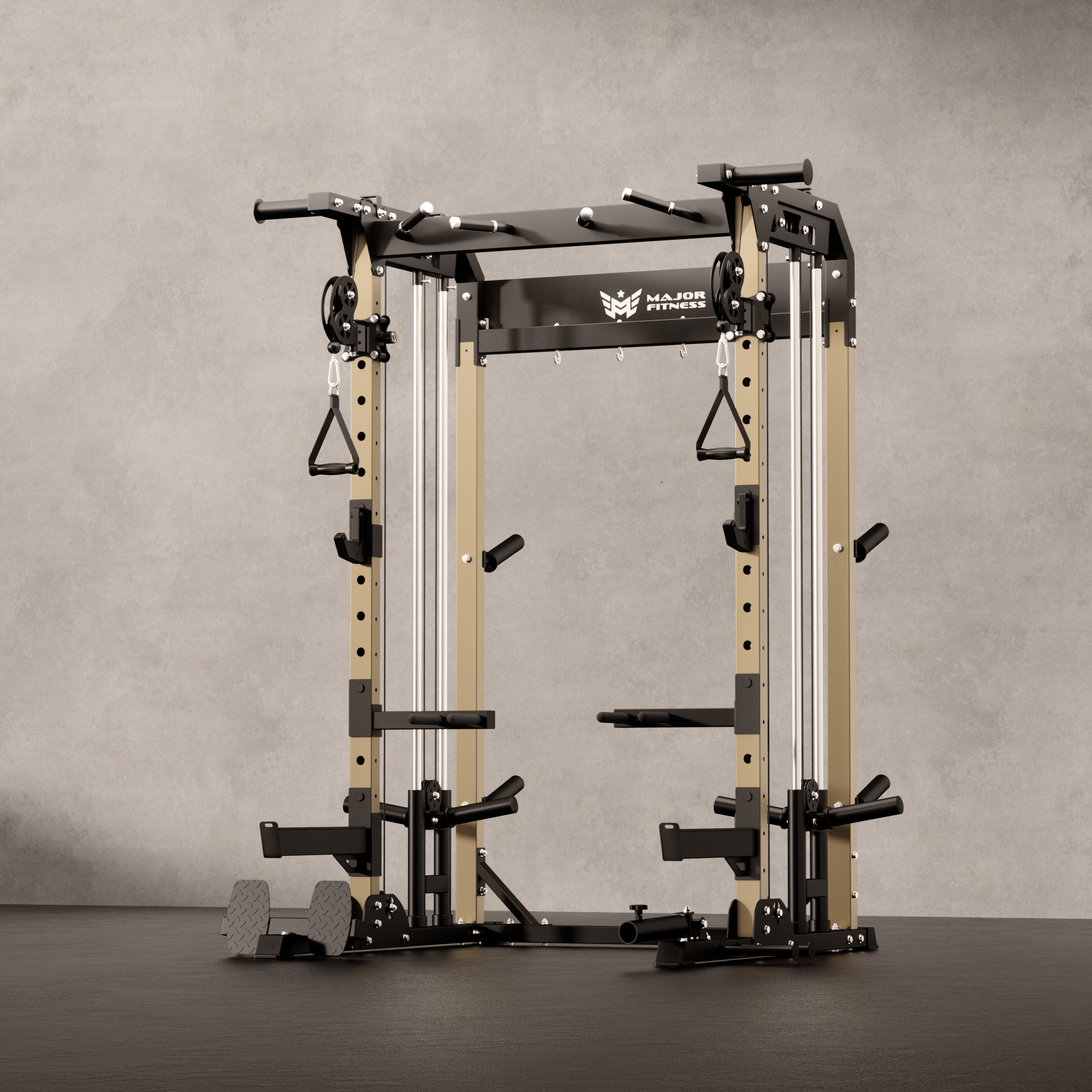 Major Fitness Raptor F22 All-In-One Home Gym Power Rack (Plate-Loaded Half-Rack Multi-Trainer, Dual Cable Pulley Crossover & Squat Cage)