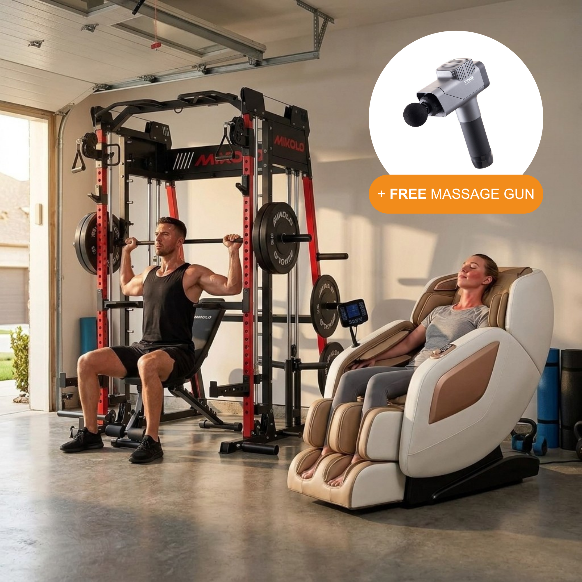 The Train & Recover Bundle : All in one smith machine + Massage Chair + FREE Massage gun